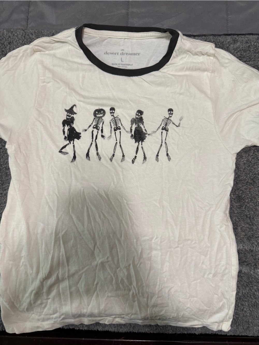 Graphic Skeleton Band Ringer Tee in White & Black